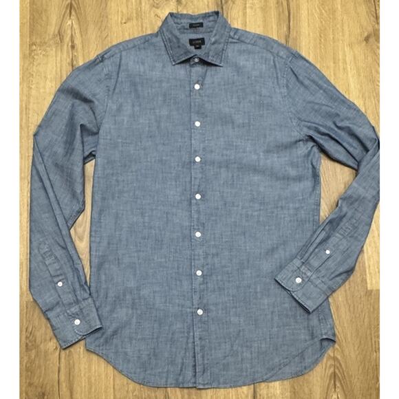 J Crew Mens Shirt Medium TALL Blue Chambray Long Sleeve Button up Preppy - Picture 1 of 10